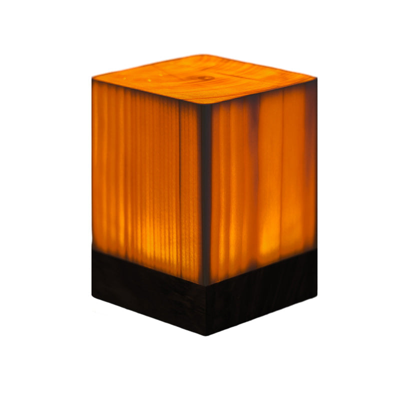 Solid Wood Cube LED Accent Lamp