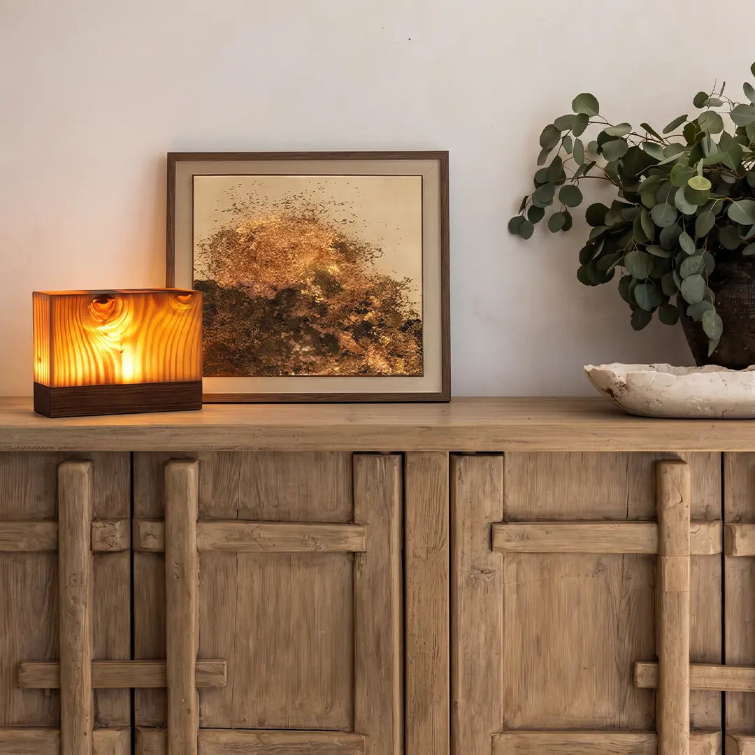 Solid Wood Cube LED Accent Lamp