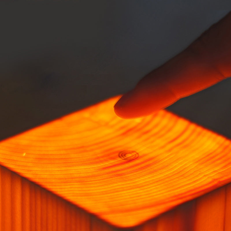 Solid Wood Cube LED Accent Lamp