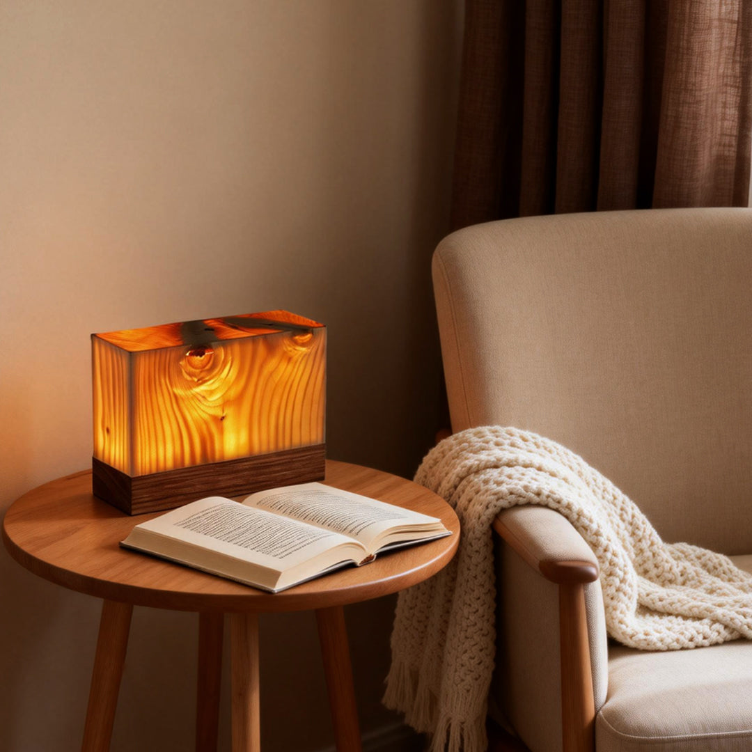 Solid Wood Cube LED Accent Lamp