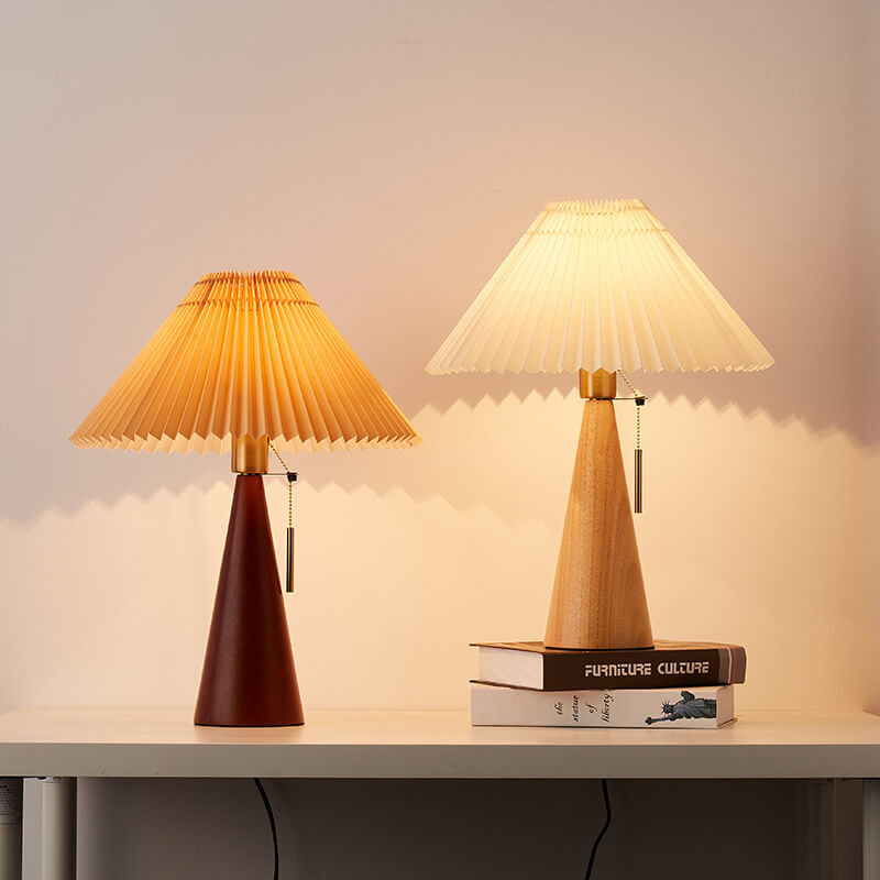Pleated Shade Wood Table Lamp