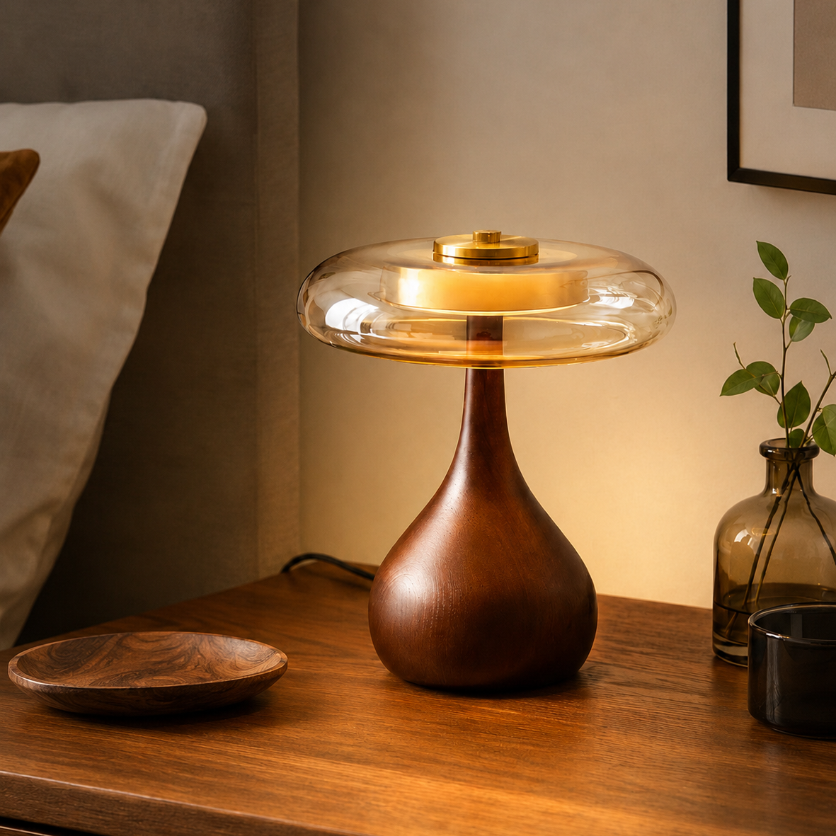 Veyra table lamp viewed from the front against a neutral background