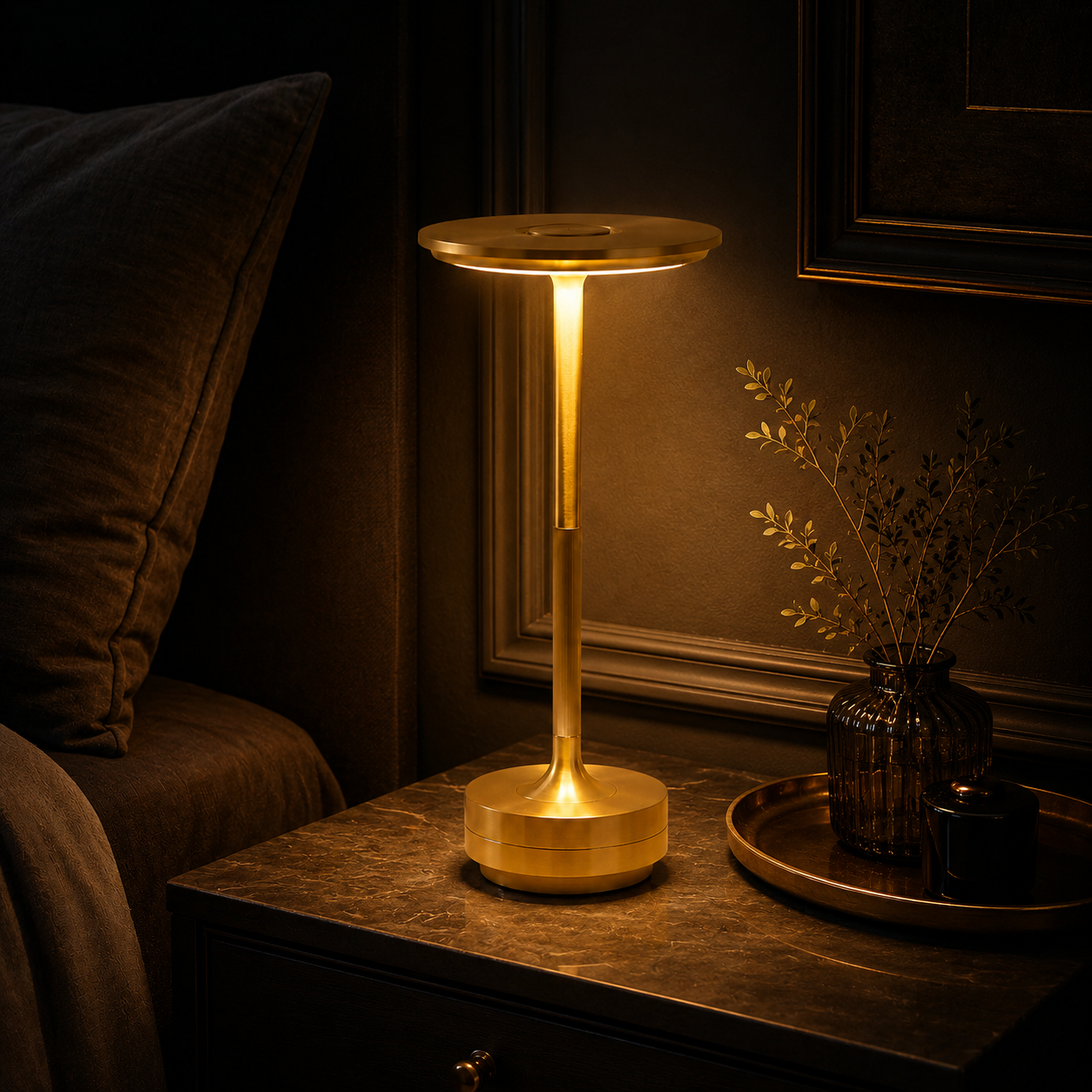 Luma Dish table lamp displaying its warm white colour temperature setting