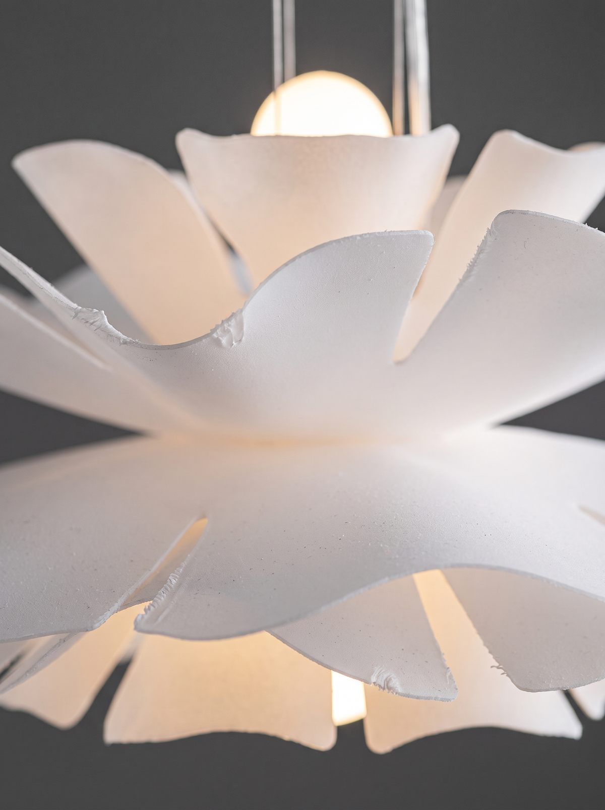 p3 iwt1 white lotus pendant light close up petal detail