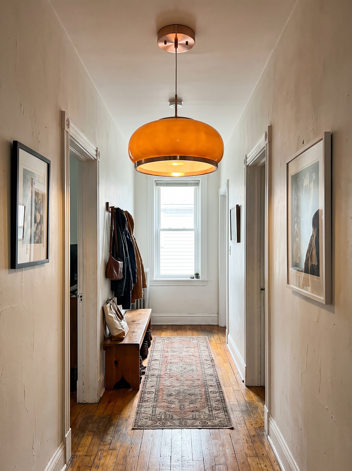glass and copper dome pendant installed and in use at true scale