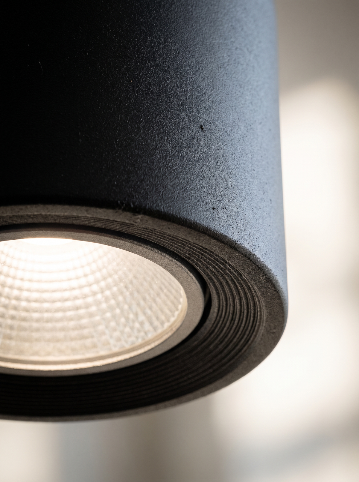 cylinder flush mount spotlight close up material detail