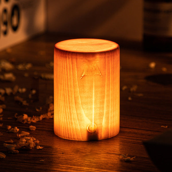 Solid Wood Cube LED Accent Lamp